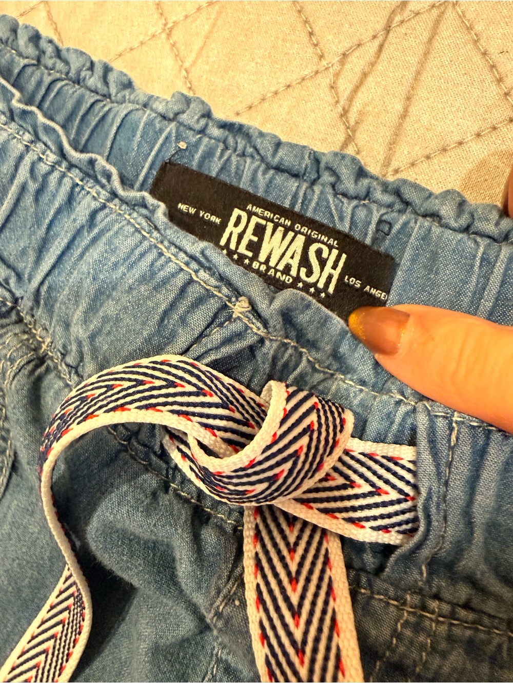 Rewash Chambray Wide Leg Pants S Pull On Drawstring Frayed Hem - Picture 10 of 10